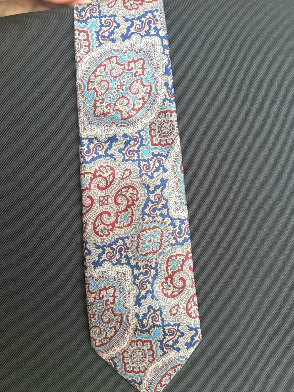 Wembley Paisley Silk Tie in Burgundy, Blue and Cream